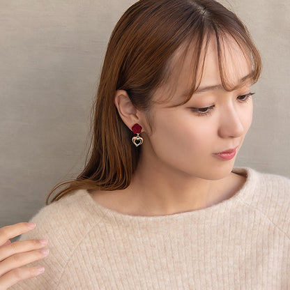 イヤリング  ニッケルフリー ローズ ハート フロッキー ネジバネ式イヤリング