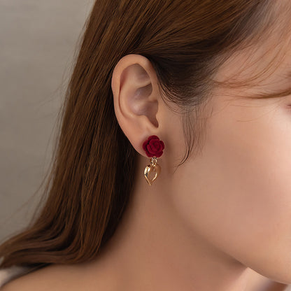 イヤリング  ニッケルフリー ローズ ハート フロッキー ネジバネ式イヤリング