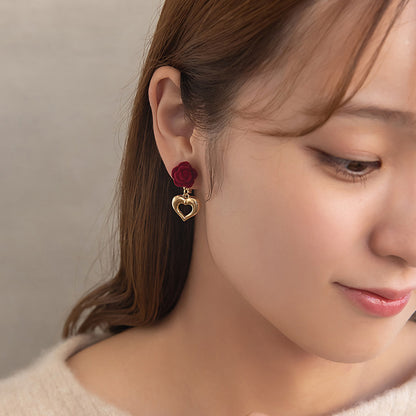 イヤリング  ニッケルフリー ローズ ハート フロッキー ネジバネ式イヤリング