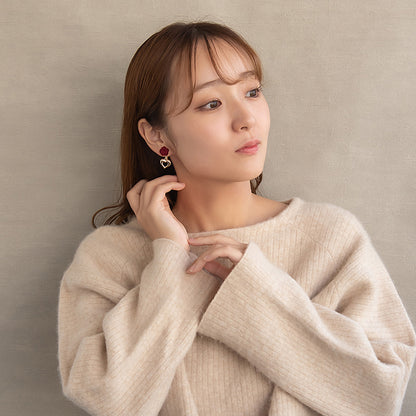 イヤリング  ニッケルフリー ローズ ハート フロッキー ネジバネ式イヤリング