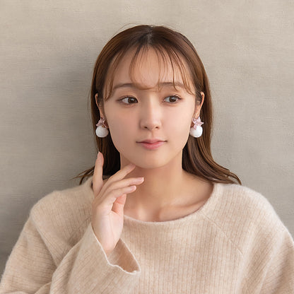 イヤリング  ニッケルフリー ファー リボン ネジバネ式イヤリング