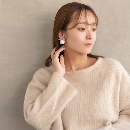 イヤリング  ニッケルフリー ファー リボン ネジバネ式イヤリング