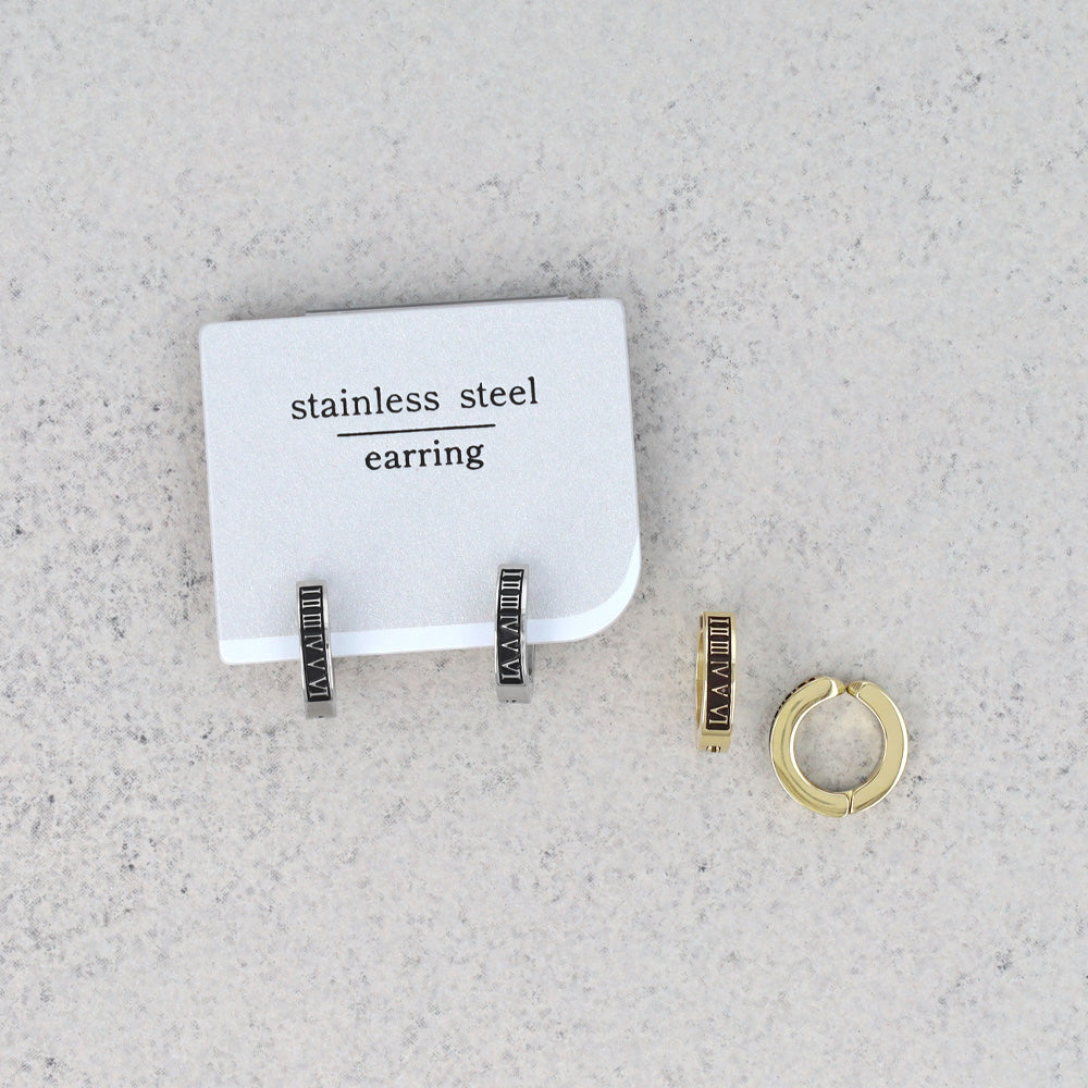 イヤリング ステンレス ローマ数字 フープイヤリング