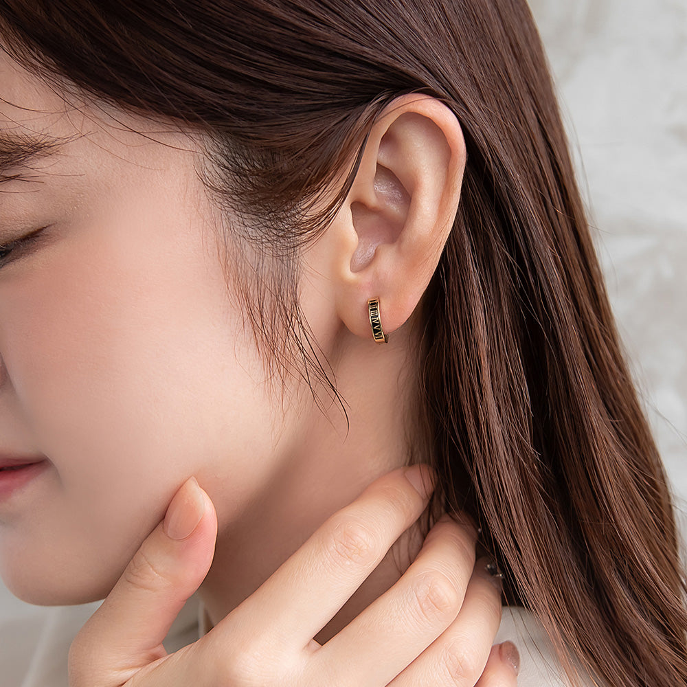 イヤリング ステンレス ローマ数字 フープイヤリング