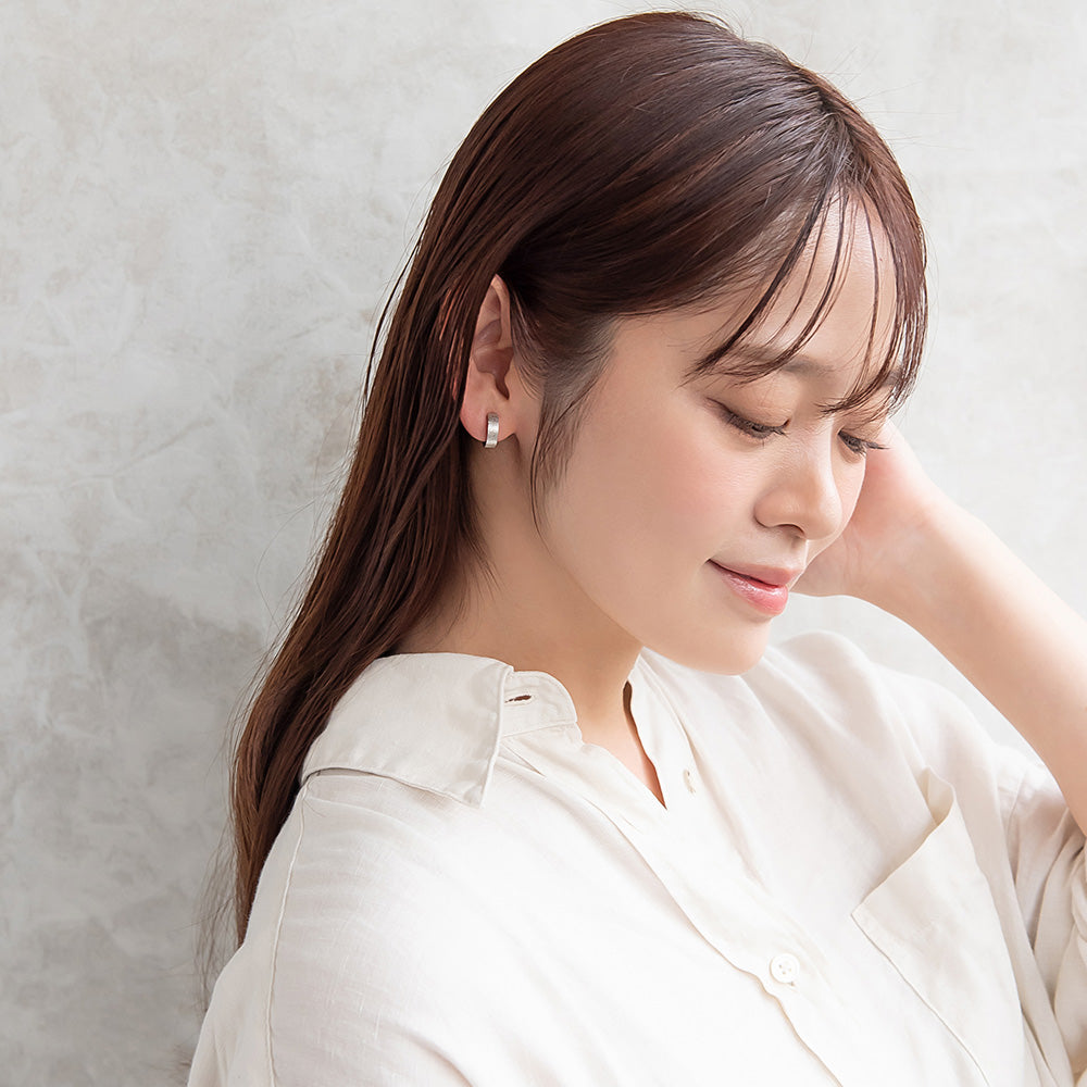 イヤリング ステンレス 梨地 フープイヤリング