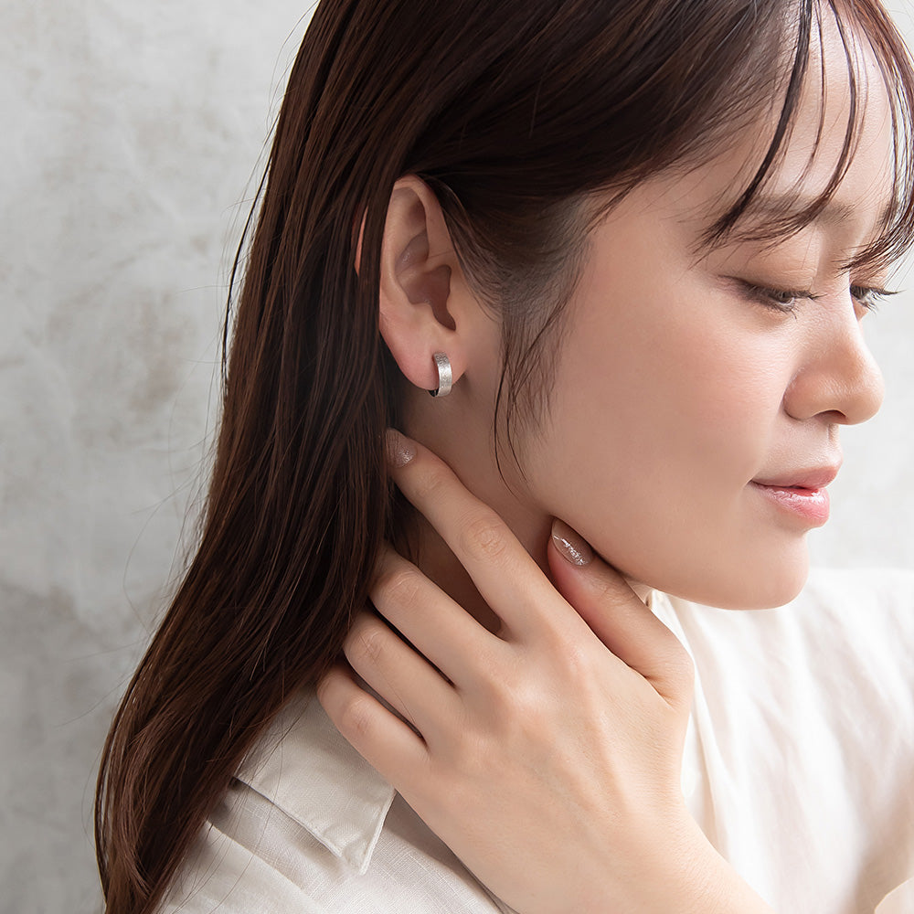 イヤリング ステンレス 梨地 フープイヤリング