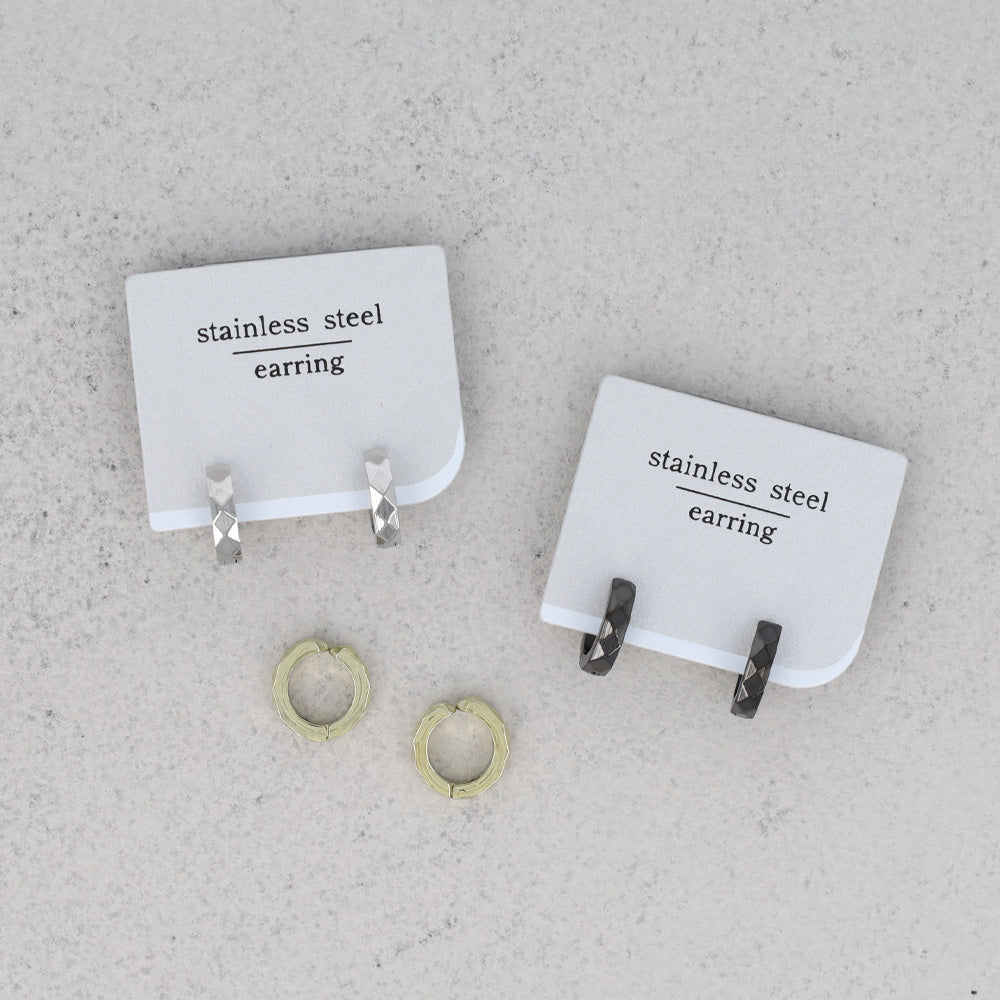 イヤリング ステンレス ダイヤカット フープイヤリング