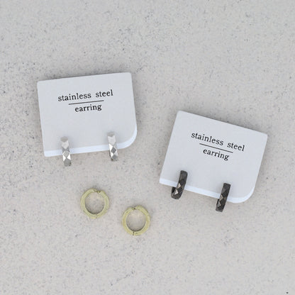 イヤリング ステンレス ダイヤカット フープイヤリング