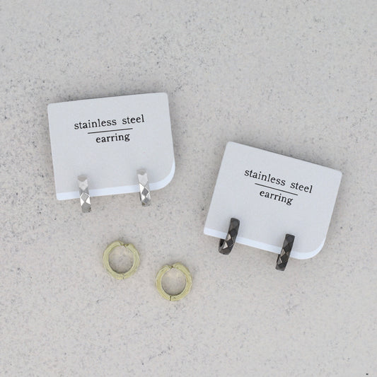 イヤリング ステンレス ダイヤカット フープイヤリング