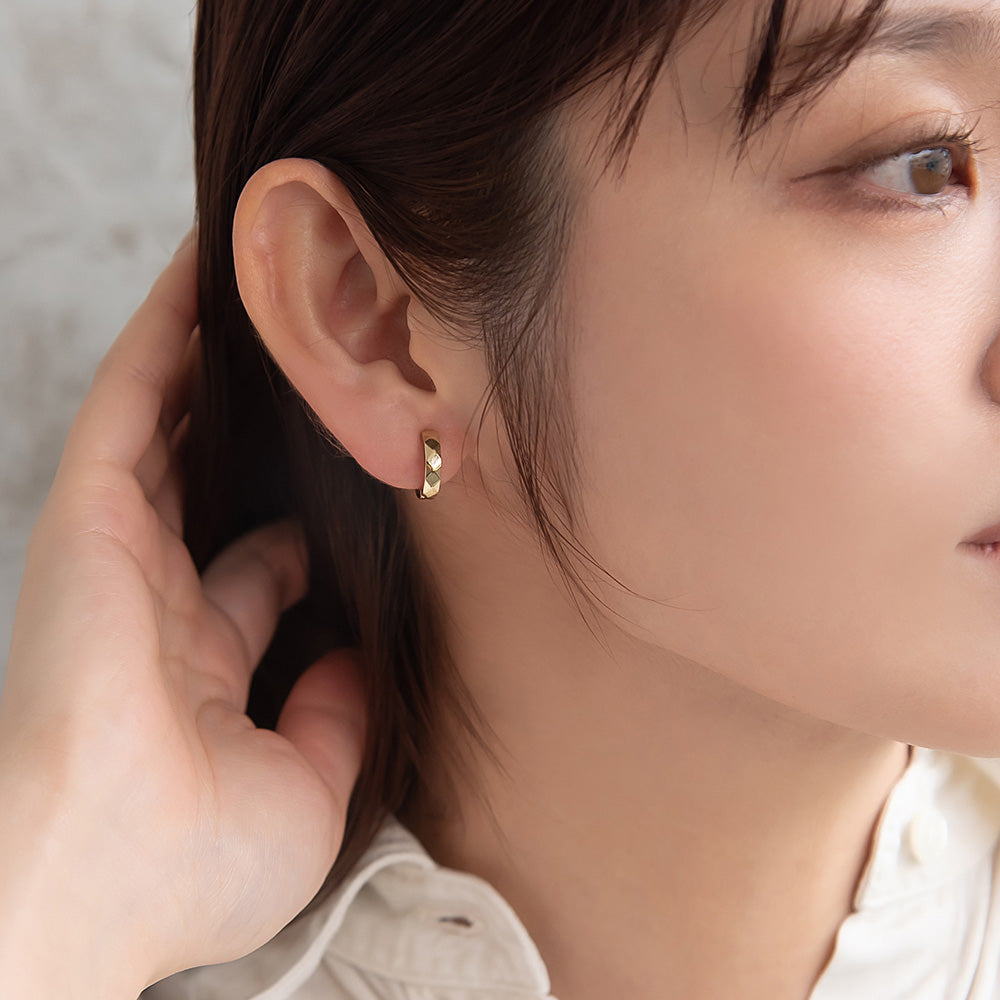 イヤリング ステンレス ダイヤカット フープイヤリング