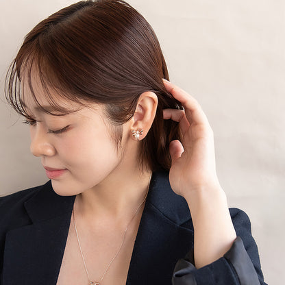 イヤリング ニッケルフリー ロゼシルバー リボン ネジバネ式イヤリング