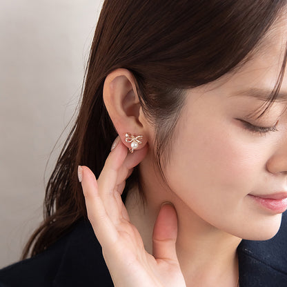 イヤリング ニッケルフリー ロゼシルバー リボン ネジバネ式イヤリング