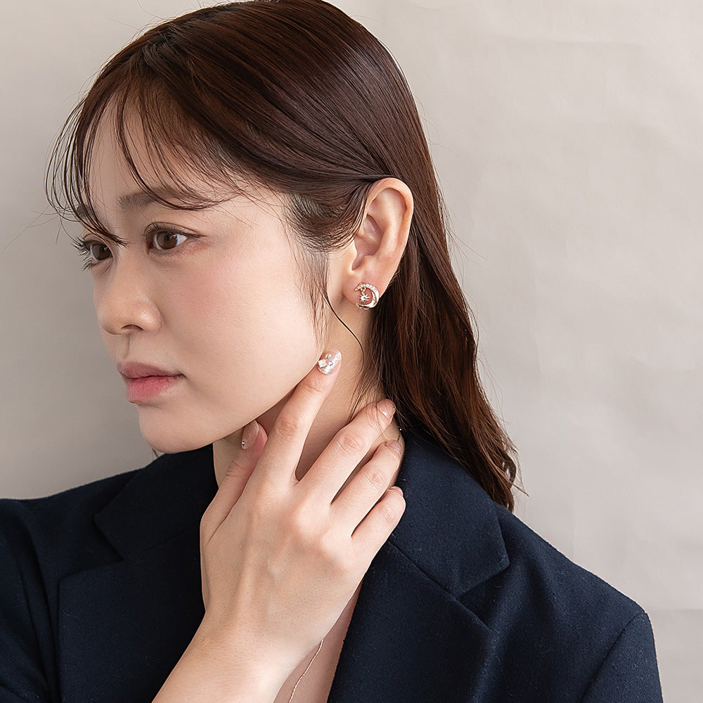 イヤリング ニッケルフリー ロゼシルバー ムーン ネジバネ式イヤリング