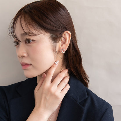 イヤリング ニッケルフリー ロゼシルバー ムーン ネジバネ式イヤリング