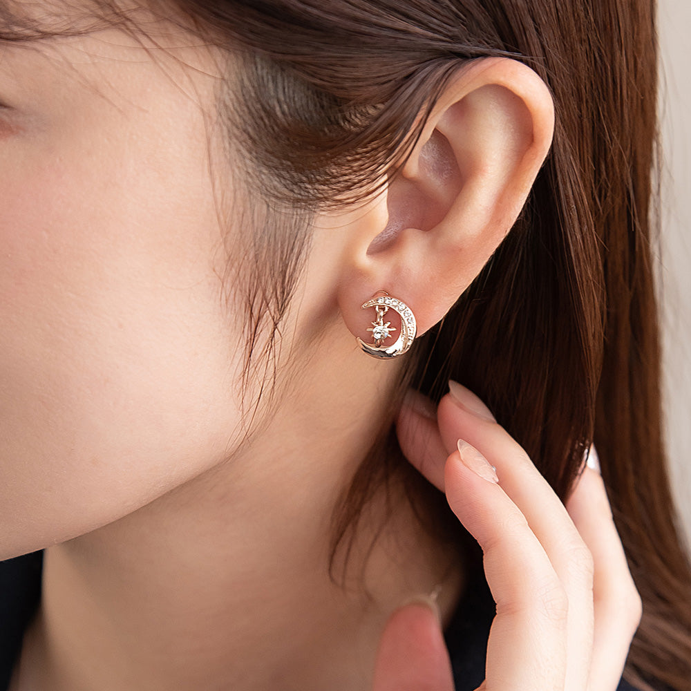 イヤリング ニッケルフリー ロゼシルバー ムーン ネジバネ式イヤリング