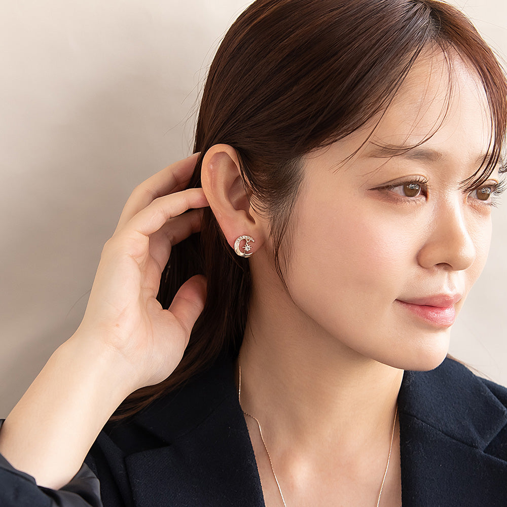 イヤリング ニッケルフリー ロゼシルバー ムーン ネジバネ式イヤリング