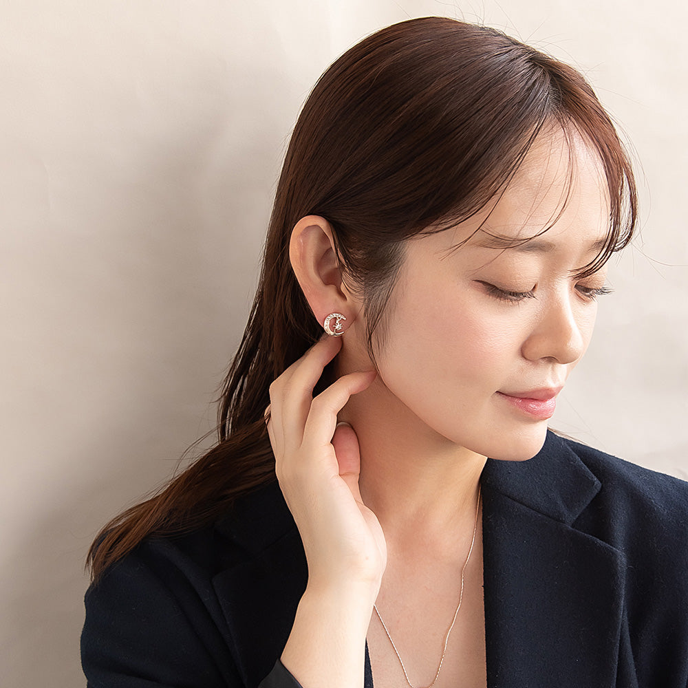 イヤリング ニッケルフリー ロゼシルバー ムーン ネジバネ式イヤリング