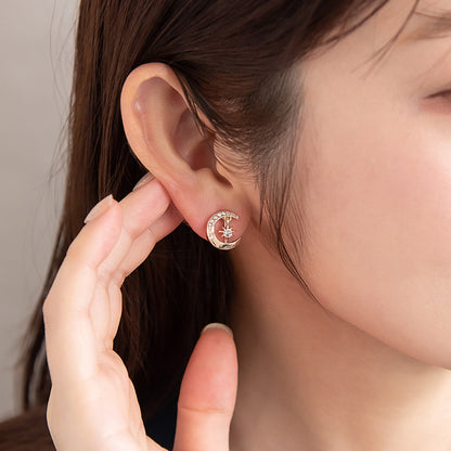 イヤリング ニッケルフリー ロゼシルバー ムーン ネジバネ式イヤリング