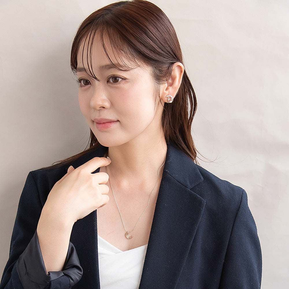 イヤリング ニッケルフリー ロゼシルバー ムーン ネジバネ式イヤリング