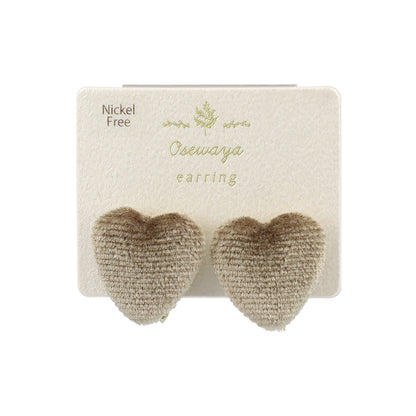 イヤリング ニッケルフリー ベロア ハート ネジバネ式イヤリング