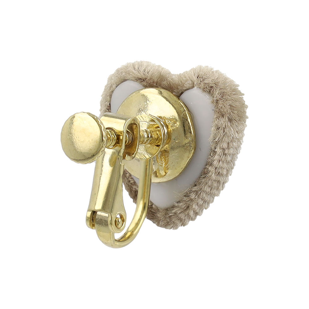 イヤリング ニッケルフリー ベロア ハート ネジバネ式イヤリング