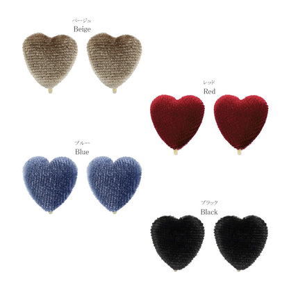 イヤリング ニッケルフリー ベロア ハート ネジバネ式イヤリング