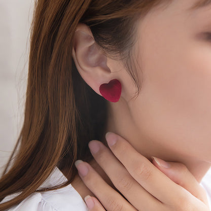 イヤリング ニッケルフリー ベロア ハート ネジバネ式イヤリング