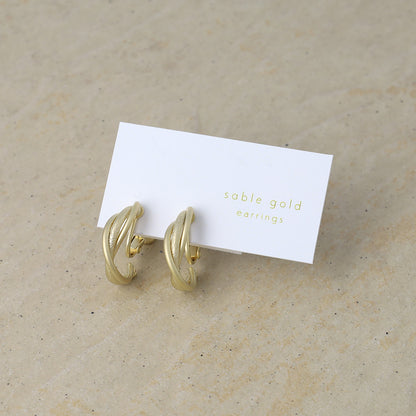 イヤリング ニッケルフリー sable gold メタル トリプル クロス ライン C型 ネジバネ式イヤリング