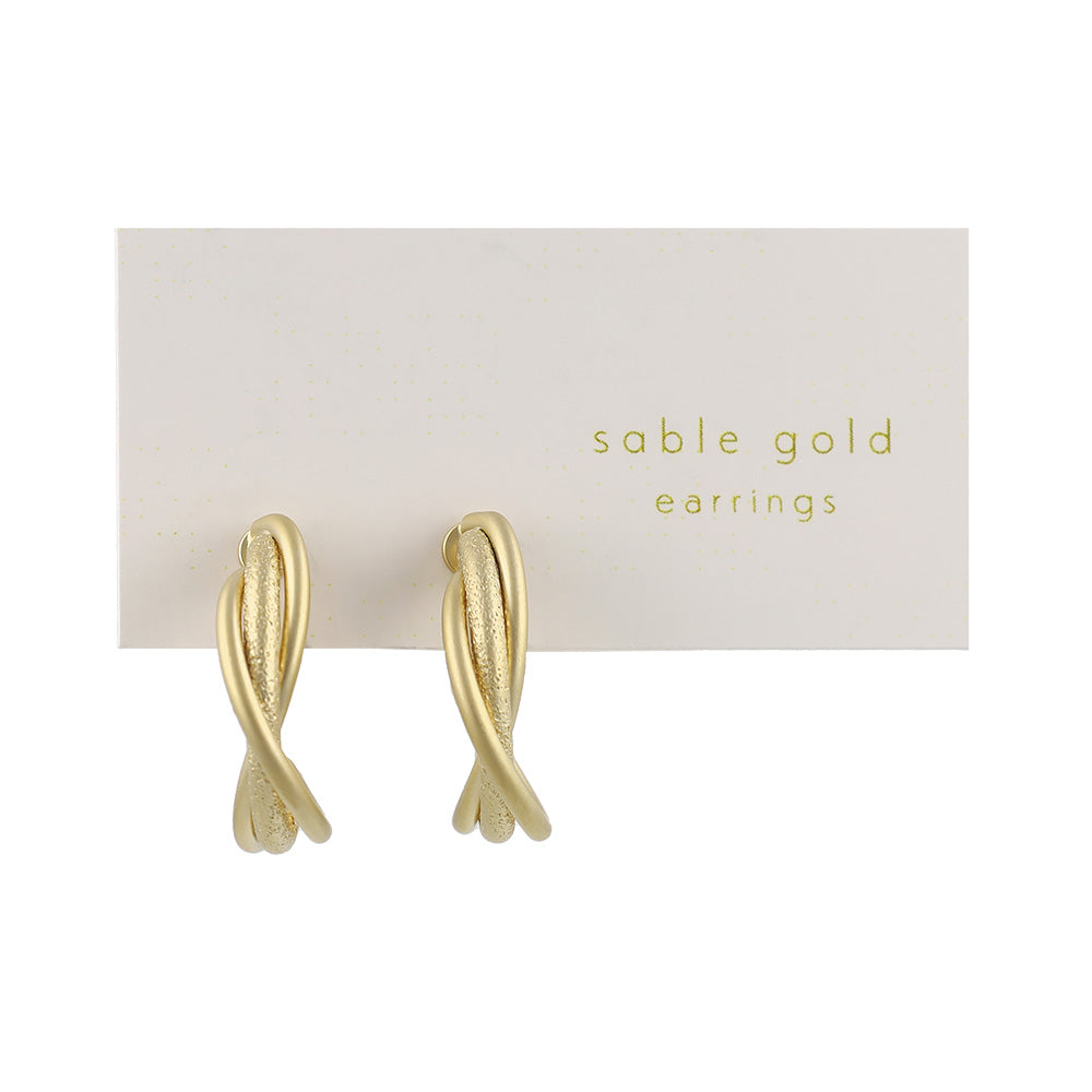 イヤリング ニッケルフリー sable gold メタル トリプル クロス ライン C型 ネジバネ式イヤリング