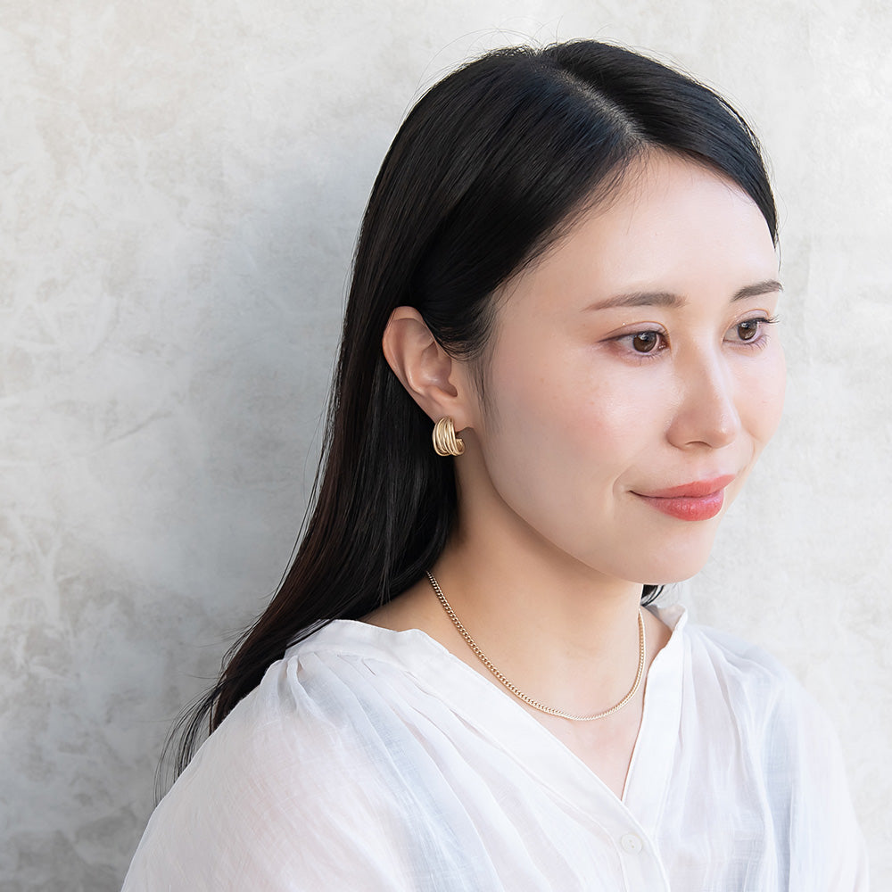 イヤリング ニッケルフリー sable gold メタル ランダム メニー ライン ネジバネ式イヤリング