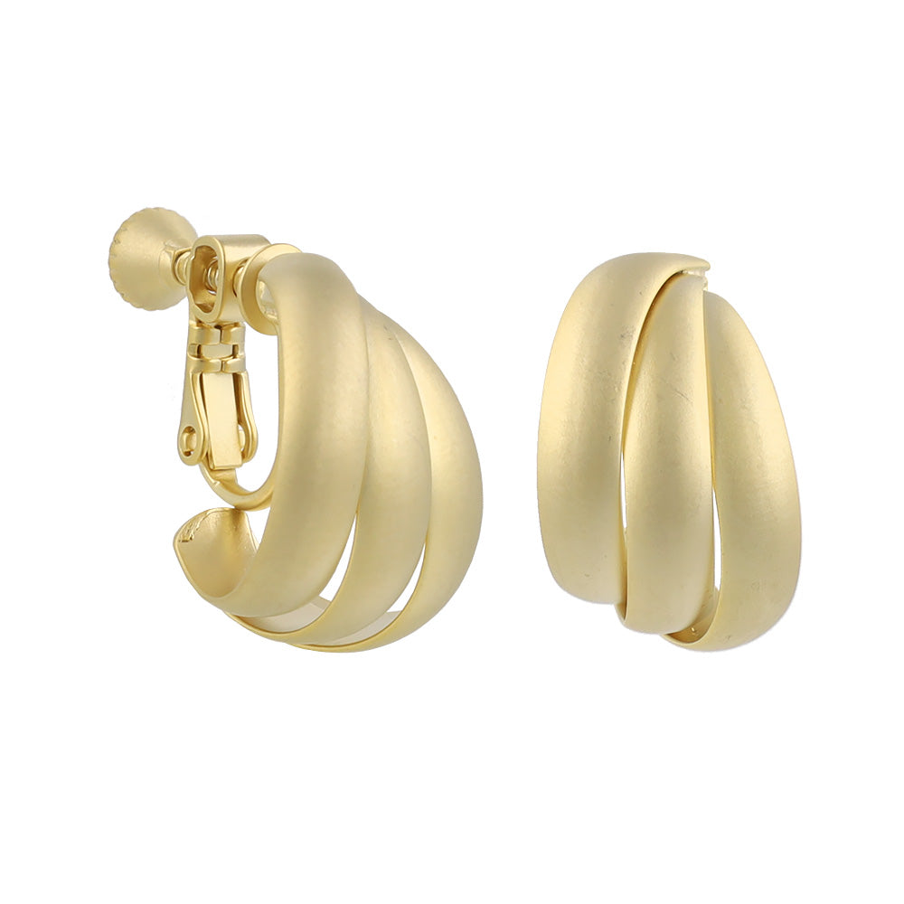 イヤリング ニッケルフリー sable gold メタル トリプル カーブ ライン ネジバネ式イヤリング