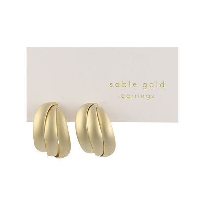 イヤリング ニッケルフリー sable gold メタル トリプル カーブ ライン ネジバネ式イヤリング