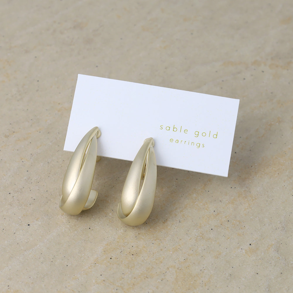 イヤリング ニッケルフリー sable gold メタル ダブル ライン クロス ドロップ ネジバネ式イヤリング