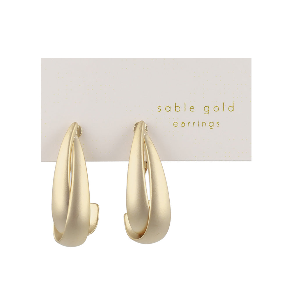 イヤリング ニッケルフリー sable gold メタル ダブル ライン クロス ドロップ ネジバネ式イヤリング