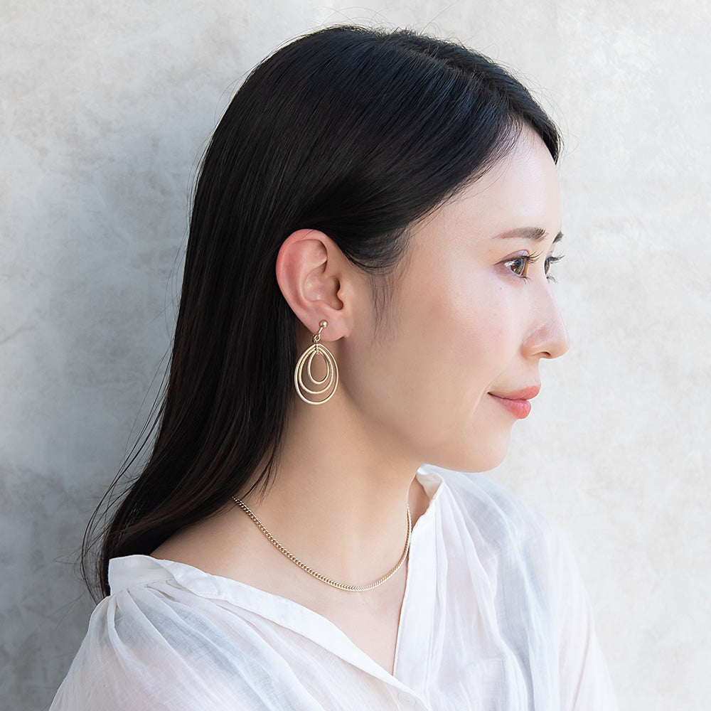 イヤリング ニッケルフリー sable gold メタル トリプル ドロップ ネジバネ式イヤリング