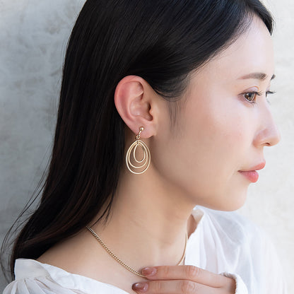 イヤリング ニッケルフリー sable gold メタル トリプル ドロップ ネジバネ式イヤリング