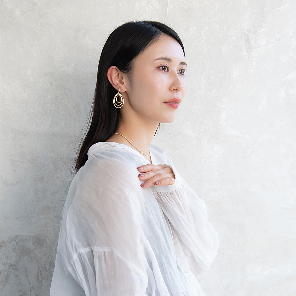 イヤリング ニッケルフリー sable gold メタル トリプル ドロップ ネジバネ式イヤリング