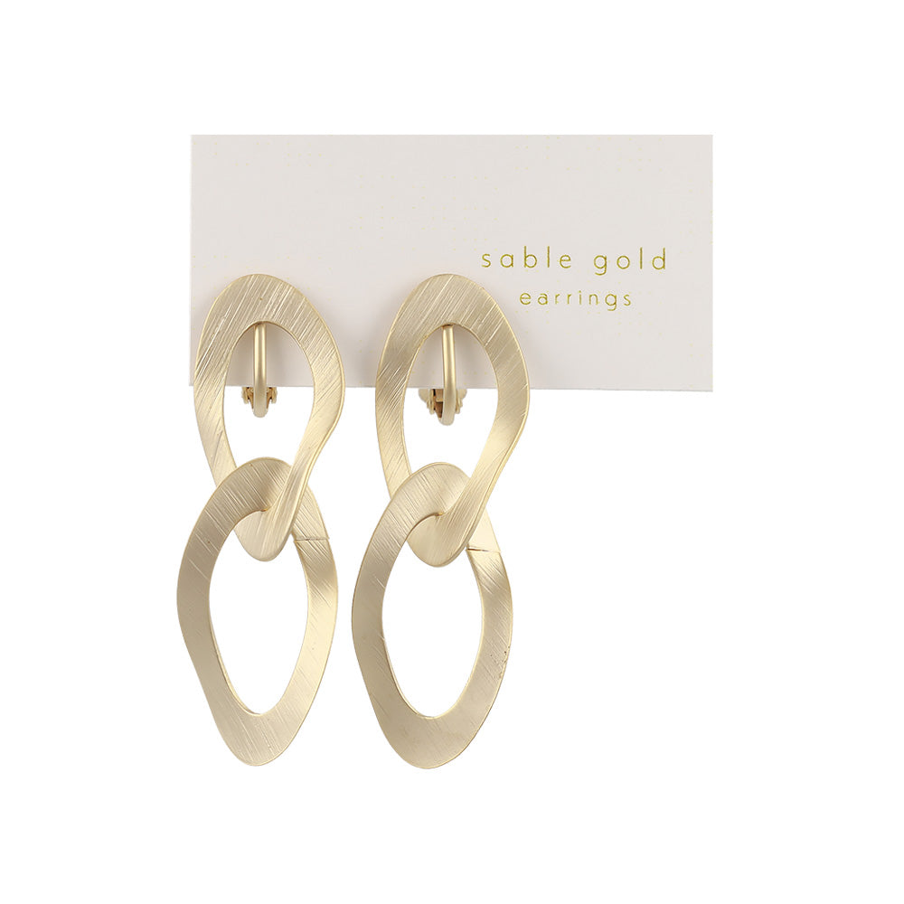 イヤリング ニッケルフリー sable gold メタル オーバル ツイスト ダブル ネジバネ式イヤリング