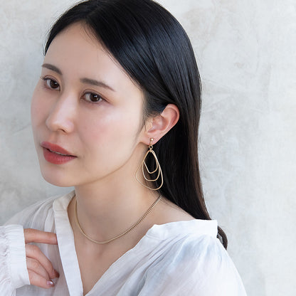イヤリング ニッケルフリー sable gold メタル トリプル 変形 ドロップ ネジバネ式イヤリング