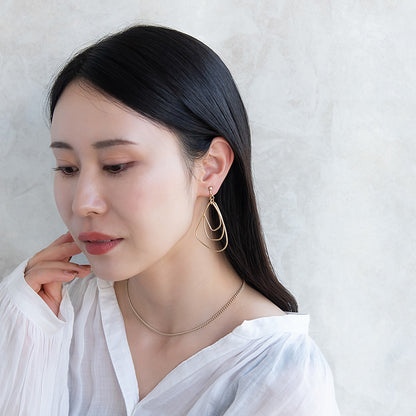 イヤリング ニッケルフリー sable gold メタル トリプル 変形 ドロップ ネジバネ式イヤリング