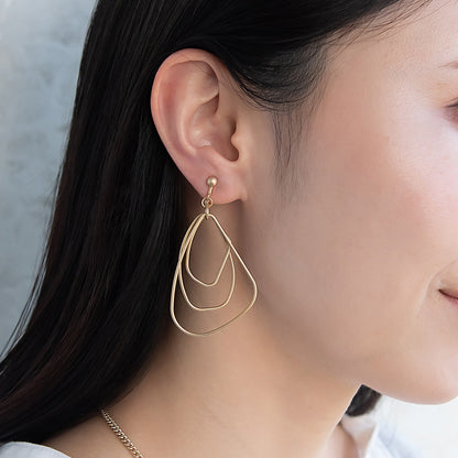 イヤリング ニッケルフリー sable gold メタル トリプル 変形 ドロップ ネジバネ式イヤリング