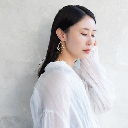 イヤリング ニッケルフリー sable gold メタル トリプル 変形 ドロップ ネジバネ式イヤリング