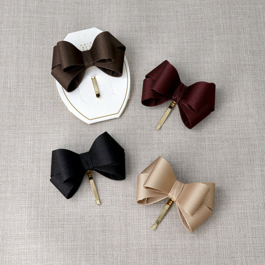 ヘアカフ グログラン ダブル リボン ベーシックカラー 立体 ヘアポニー ポニーフック