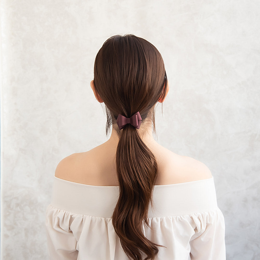 ヘアカフ グログラン ダブル リボン ベーシックカラー 立体 ヘアポニー ポニーフック
