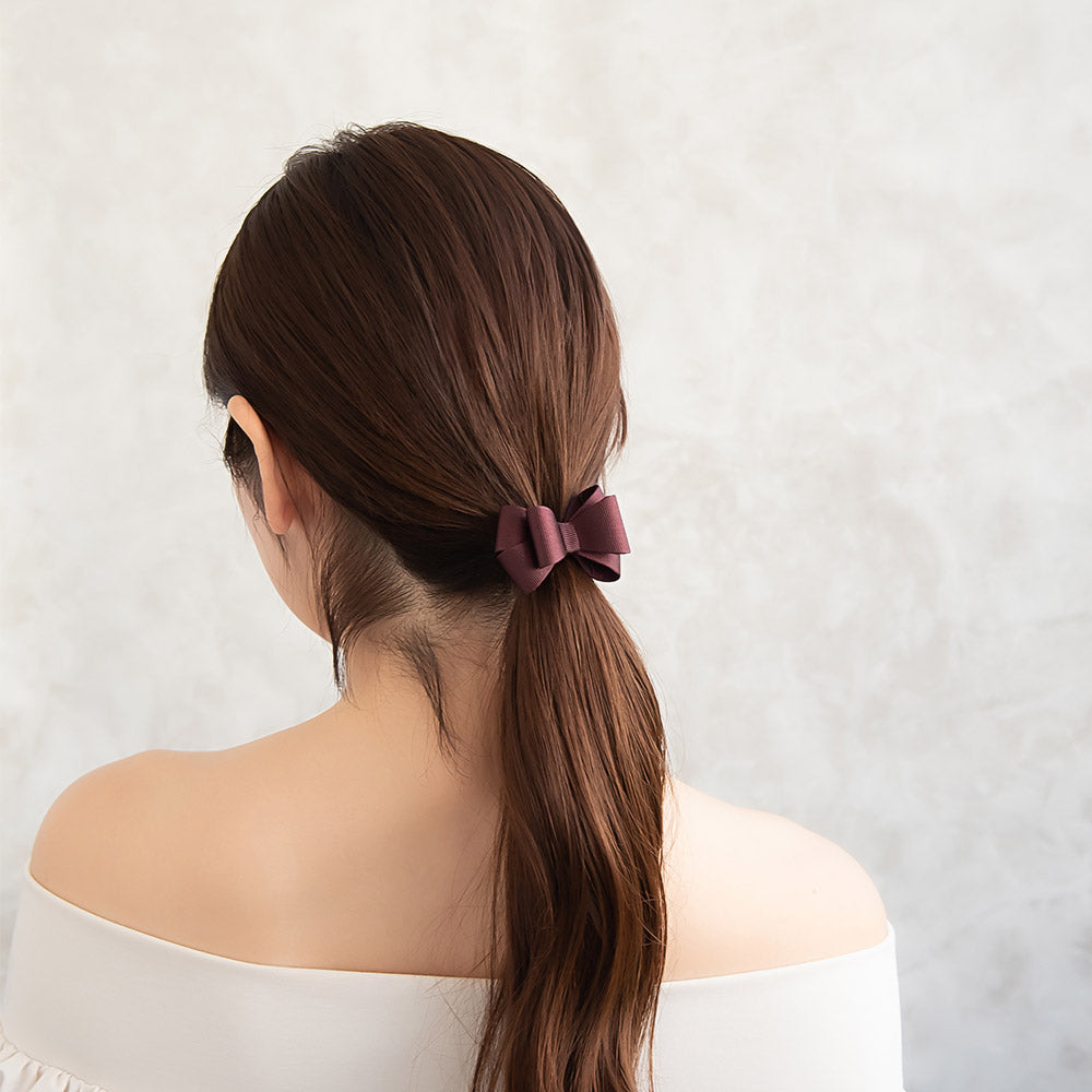 ヘアカフ グログラン ダブル リボン ベーシックカラー 立体 ヘアポニー ポニーフック