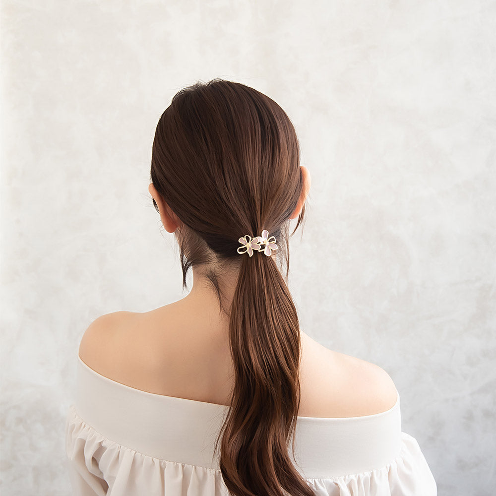 ヘアカフ メタル 透かし ダブル フラワー 花 カラー ヘアポニー ポニーフック