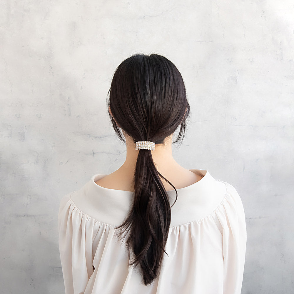 ヘアカフ パヴェ ミニ ストーン メタル レクタングル ヘアポニー ポニーフック