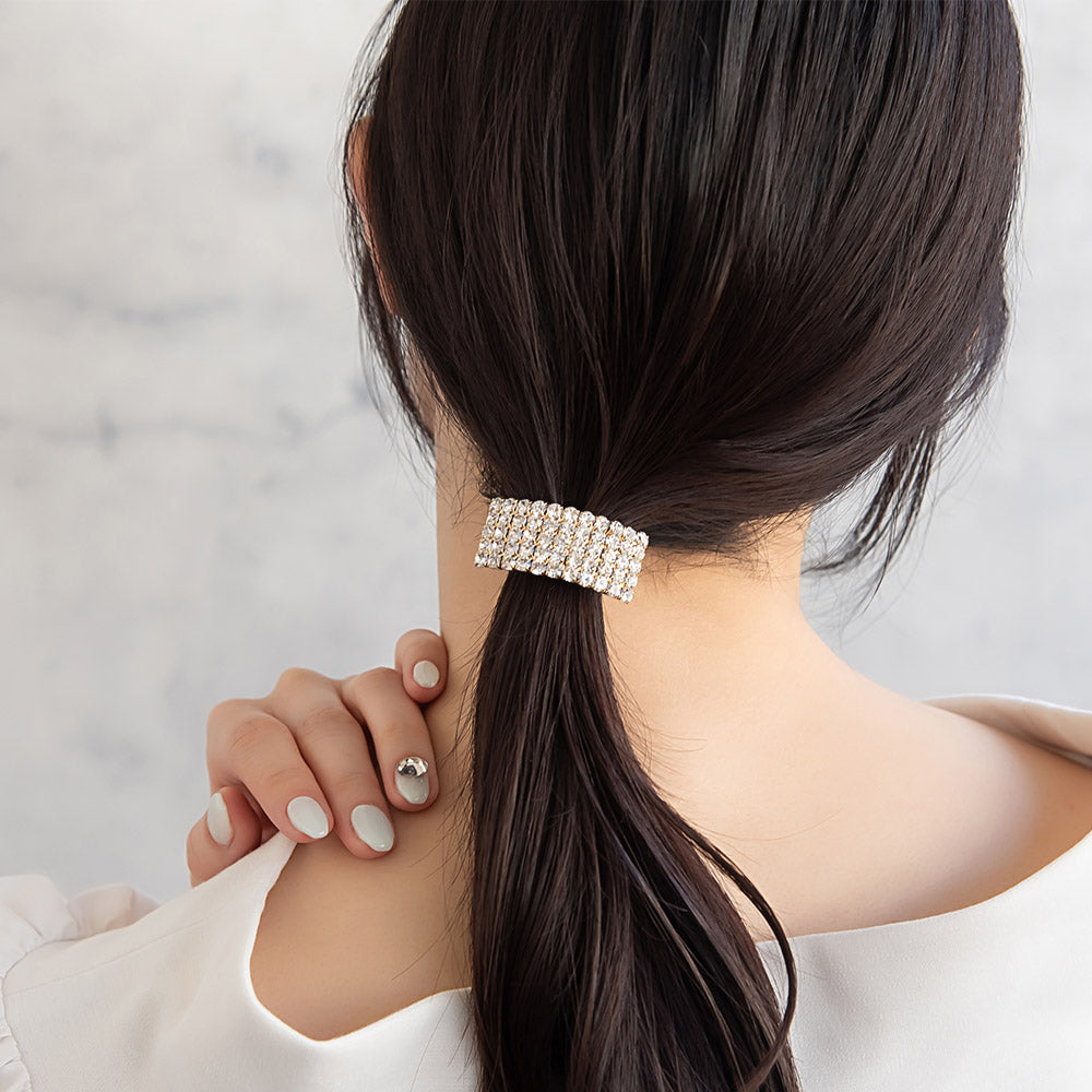 ヘアカフ パヴェ ミニ ストーン メタル レクタングル ヘアポニー ポニーフック