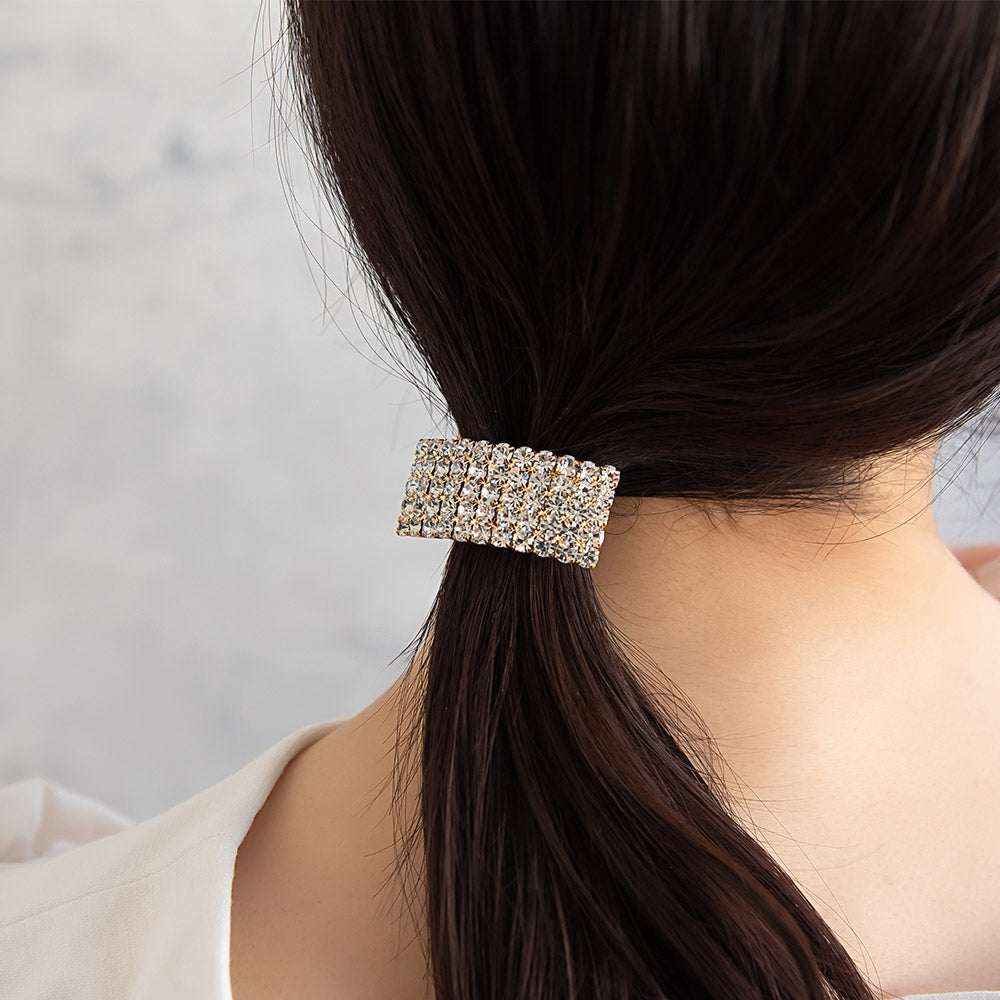 ヘアカフ パヴェ ミニ ストーン メタル レクタングル ヘアポニー ポニーフック