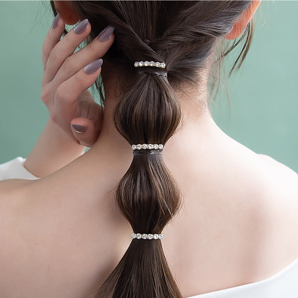 ヘアカフ ミニセットカフ ミニ ストーン ライン メタル 3個セット ヘアポニー ポニーフック